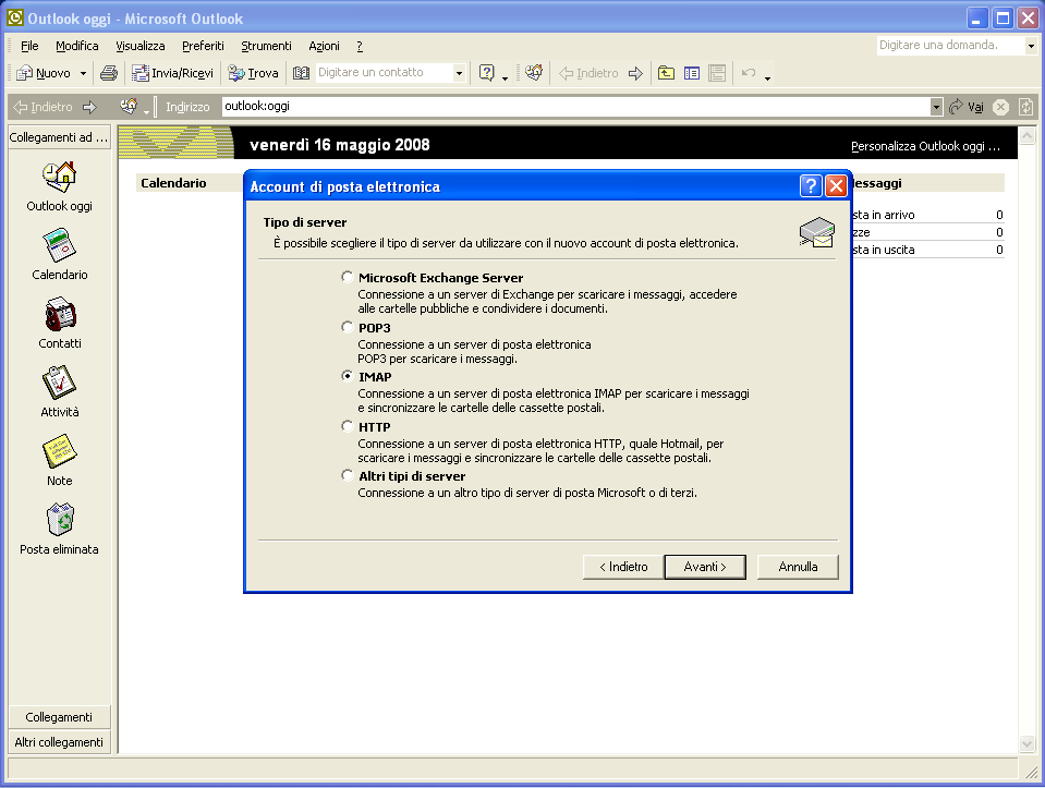 Client IMAP: impostare Microsoft Outlook 3)