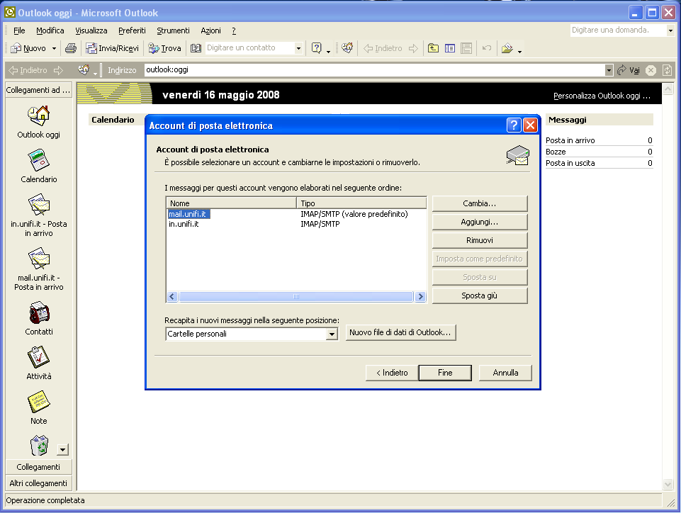 Client IMAP: impostare Microsoft Outlook Vediamo adesso che ci sono