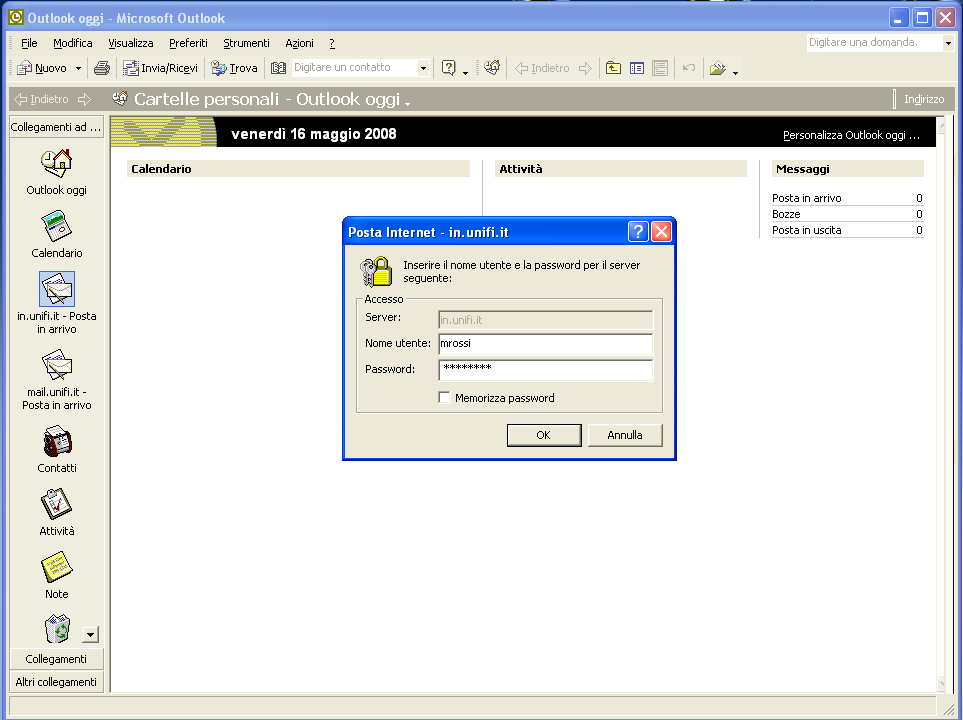Client IMAP: impostare Microsoft Outlook Selezionare il nuovo Account in.unifi.