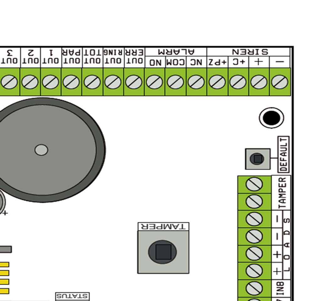 DESCRIZIONE SCHEDA - ESEMPIO DI COLLEGAMENTO AD UNA CENTRALE Out1= no 220V Nota: nell esempio in figura, il combinatore è alimentato