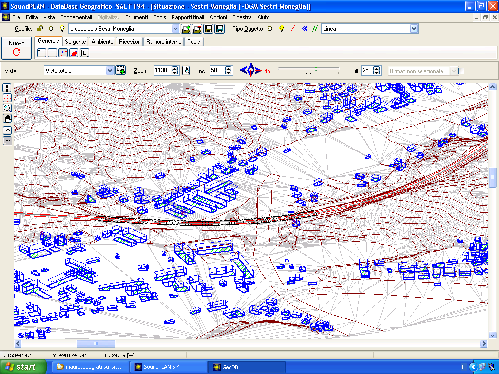 SoundPlan gestisceun Geo-DataBase derivato da una cartografia digitale preparata con un sistema GIS.