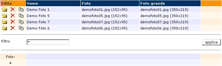 Per la scelta delle immagini nei campi foto e foto grande è a disposizione il modulo Immagini che può essere aperto cliccando sull icona Se la foto viene usata in una diashow che viene pubblicata