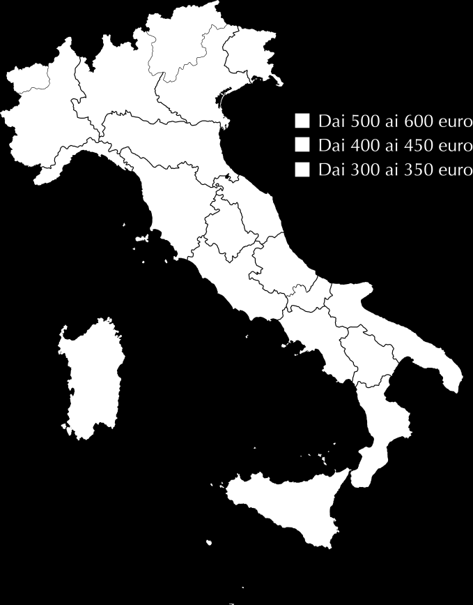 44 Francesca Fazio Figura 2 Mappa dei tirocini per importo minimo della indennità di partecipazione Fonte: ADAPT La mappa dei tirocini, a seconda del compenso minimo, dipinge un quadro eterogeneo.