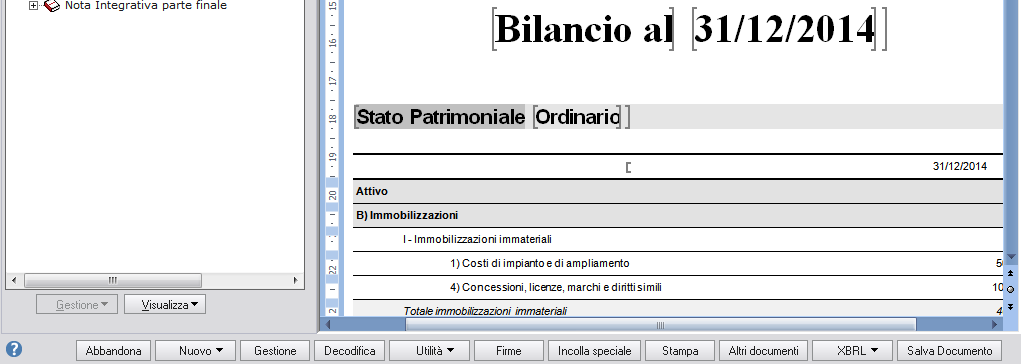 Creazione del documento "Bilancio XBRL" Viene così creato il documento "Bilancio XBRL".