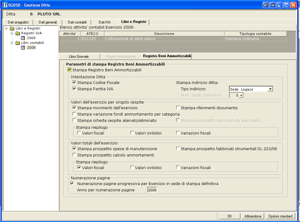 e nel tab, libri e registri, attivando nella sezione sinistra libri contabili, per l esercizio in corso nella scheda registro beni