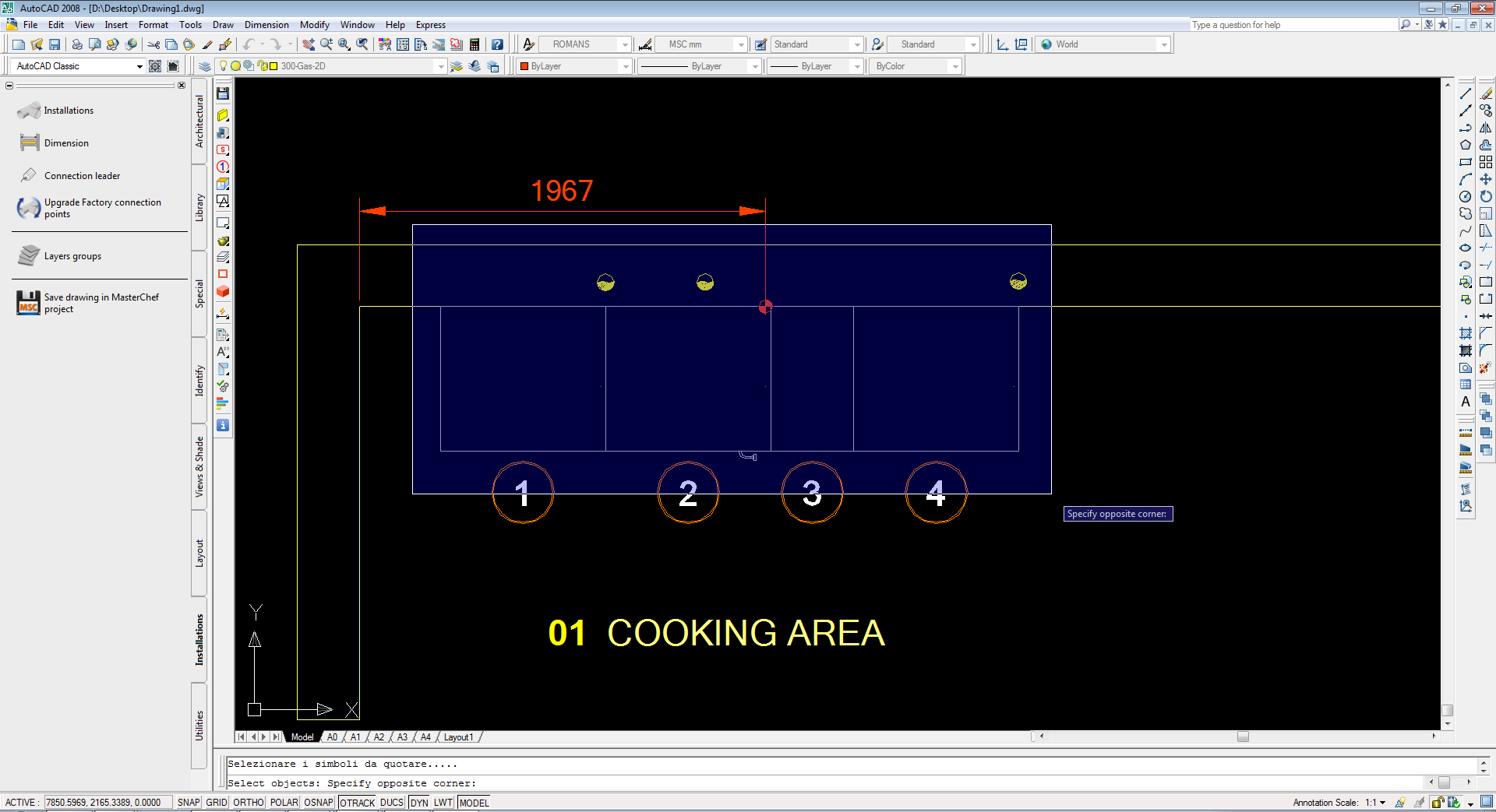 Riprendete nuovamente il comando QUOTATURA dalla toolbar dei comandi MasterChef per quotare anche gli schemi di installazione a Gas inseriti.