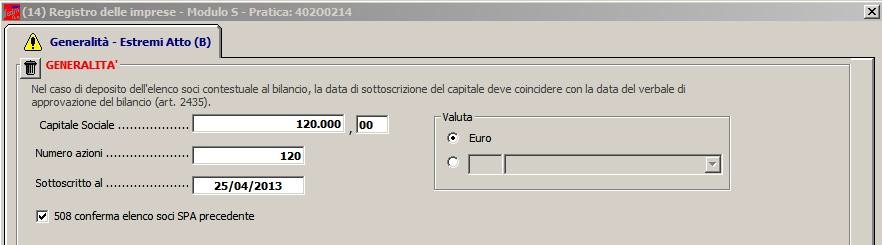 Fare click sul modulo S e successivamente doppio click sul riquadro Generalità.