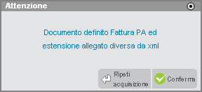 Se il file selezionato ha un estensione differente da XML la procedura riporta un differente messaggio.