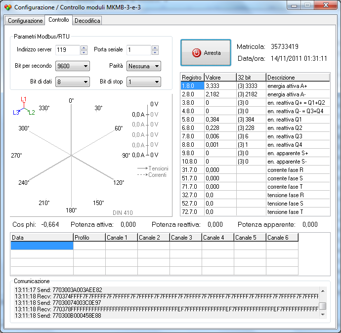 MKMBConf software di controllo del server Modbus/RTU Controllo di funzionamento del modulo La pagina di controllo serve a verificare la corretta configurazione del modulo e il suo regolare