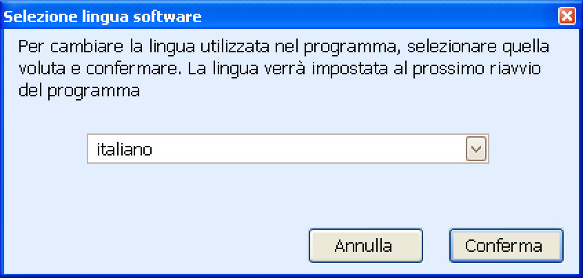 Cliccando sul pulsante Seleziona lingua software appare la schermata: Se non si desidera modificare la lingua del