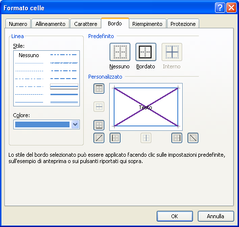 G. Pettarin ECDL Modulo 4: Excel 77 Bordo In questa scheda si trovano i comandi per specificare il bordo delle celle. Bordo In precedenza abbiamo visto come inserire i bordi con il pulsante Bordi.