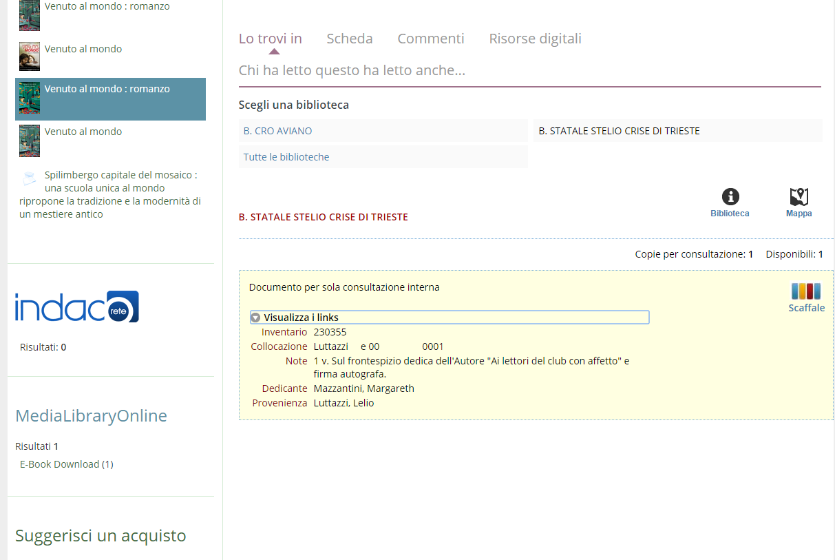 Inserimento immagini digitali - 12 In questo modo l'oggetto digitale si visualizzerà sulla pagina RISORSE