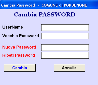 ACCESSO AL PROGRAMMA GESPEG Cambiamento Password: Cliccando su Cambia Password potrà essere modificata la password fornita dal Controllo di Gestione.
