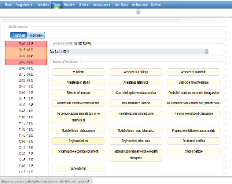 ESEMPIO UTILIZZO TIME SHEET