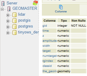 :: METODI :: Creazione di una tabella con gli attributi estratti: - X,Y,Z (coordinata 3D del centro del ML) formato PostGIS in colonna the_geom -