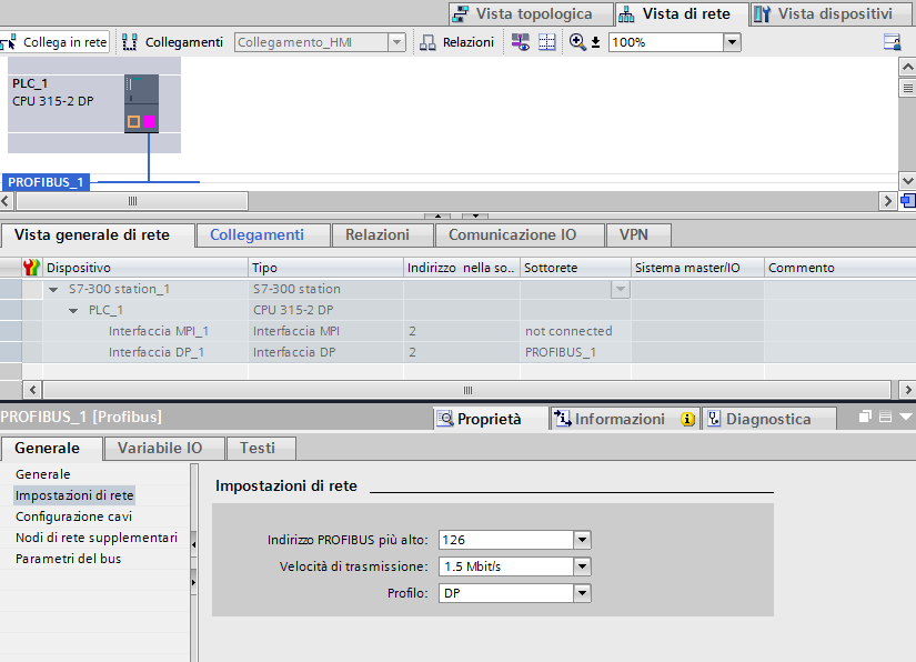 Configurazione Profibus DP In TIA portal, è presente la possibilità di configurare l ambiente Profibus DP.