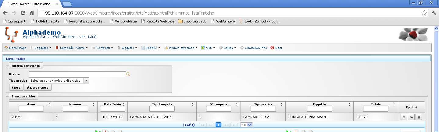 CASI D USO SOFTWARE GESTIONE CIMITERI ALPHASOFT S.R.L. 21 E dunque possibile associare anche più tipo pratica allo stesso ruolo. 3.2 Inserimento pratica lampada votiva.