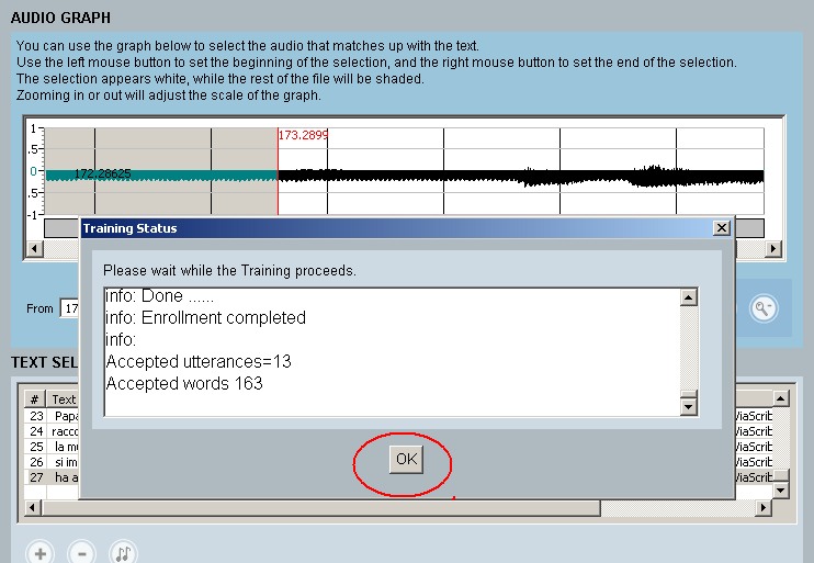 A questo punto parte l aggiornamento vocale e nella finestra Training Status vengono visualizzate una serie di dati.