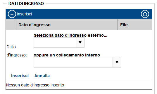 Per configurare un nuovo dato d ingresso personalizzato clicca su Inserisci nuovo elemento, digita il nome e quindi clicca su Inserisci.