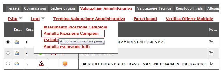 Figura 17: Dettaglio motivazioni Lotti - Annulla Ricezione Campioni Nel caso in cui sia necessario modificare il documento di Ricezione Campioni successivamente