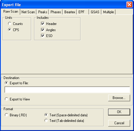 ESPORTAZIONI DATI IN FORMATA ASCII Con la versione WinXRD2.0-5 il software genera automaticamente un file ASCII (*.