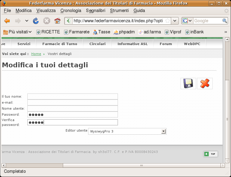 password [2]; tale accorgimento permette di evitare errori di digitazione visto che in tali caselle i caratteri appaiono censurati per impedire che qualcuno