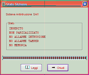 Test Sistema 4.3.3 Stato sistema Questa finestra visualizza lo stato del Sistema Antintrusione selezionato nella cartella Antintrusione.