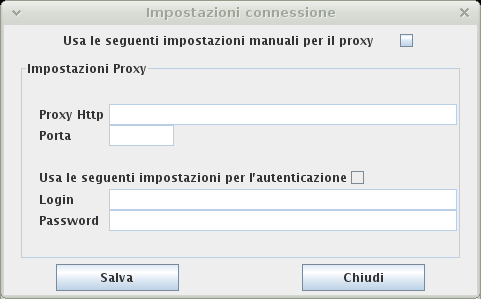 Se necessario, è possibile modificare le impostazione di connessione del programma di compilazione abilitando la gestione manuale di un proxy (ad esempio per reti aziendali).