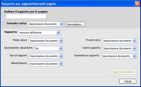 COMMAND WORKSTATION 23 PER DEFINIRE I SUPPORTI PER PAGINE SPECIFICHE 1 Nella finestra di dialogo Supporti misti, fare clic su Nuovo intervallo pagine.