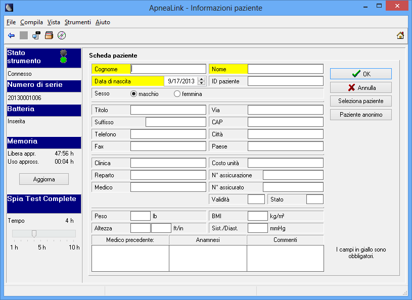Utilizzo del software ApneaLink Avvio del programma All atto dell installazione del software ApneaLink, viene creata una scorciatoia sul desktop. Fare doppio clic su per avviare il programma.
