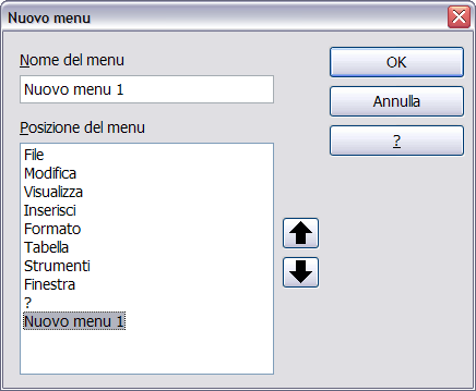 Il nuovo menu appare ora nella lista dei menu nella finestra di dialogo Personalizza. (Apparirà sulla barra dei menu dopo aver salvato la personalizzazione.