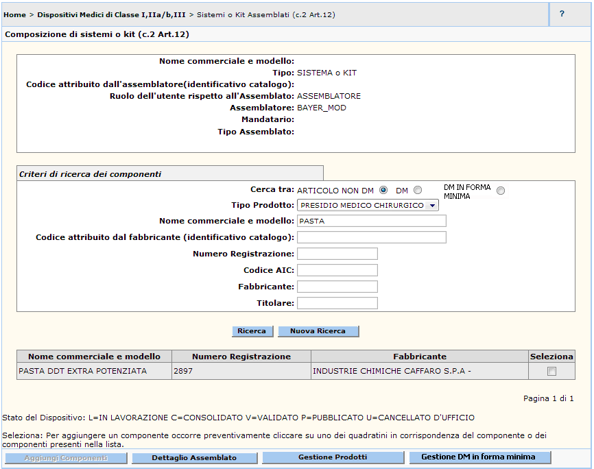 In primo piano sono visualizzate le informazioni inerenti il sistema o kit che si sta inserendo o modificando.