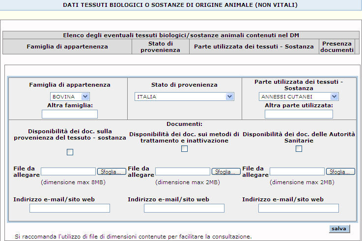 Dettaglio Campi Tessuti Nome Campo Famiglia di appartenenza Altra Famiglia Stato di provenienza Parte utilizzata dei tessuti Altra parte utilizzata Descrizione Famiglia di appartenenza del tessuto