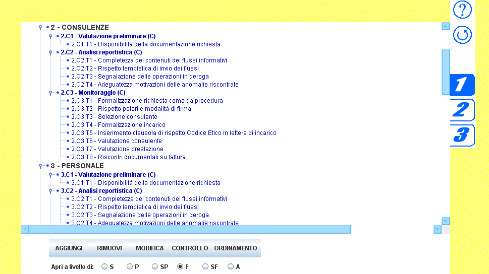 La Pagina1 riporta l elenco dei processi sensibili (operativi e strumentali) da analizzare ed i relativi controlli/test da svolgere.