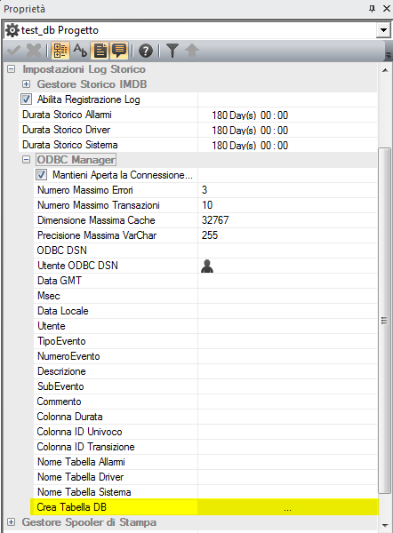 La prima volta che viene eseguito questo comando Premium HMI Studio Studio crea, contestualmente alla tabella, anche il database nel server utilizzando il nome fornito nei parametri di connessione