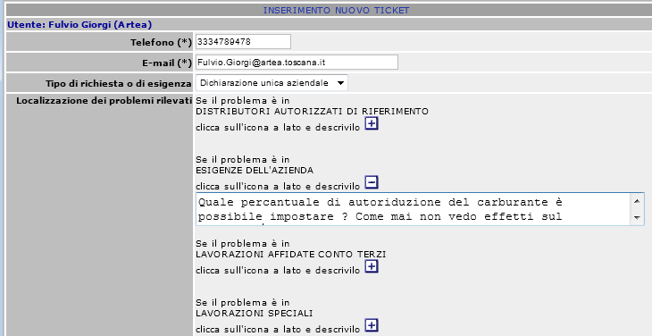 Se l operatore desidera attivare un Ticket in merito ai contenuti della Pagina o informazioni sull Opportunità della domanda che sta compilando, i passi da effettuare sono i seguenti: 1) Cliccare sul