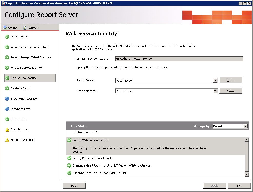 Configurazione di SQL Server Reporting Services 6.