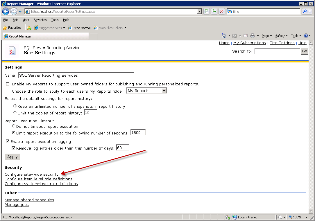 Configurazione di SQL Server Reporting Services 5.