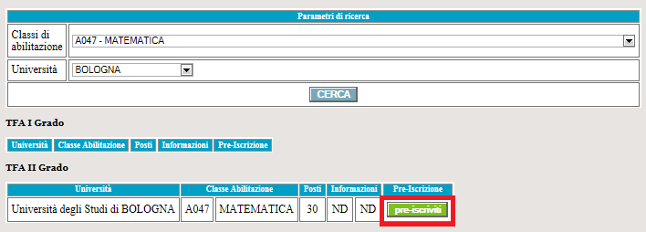 Nel caso in cui sia selezionato l Ateneo, l esito è quello riprodotto nella figura 13 seguente: Figura 13 Risultato della ricerca per Ateneo.