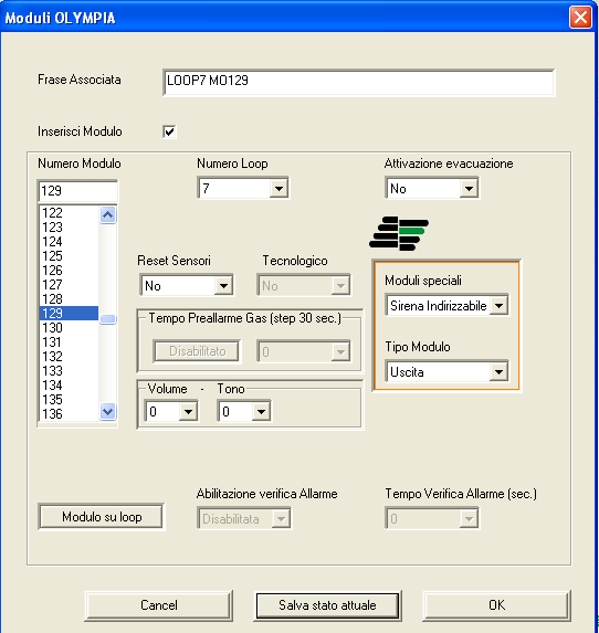 6.7 Moduli Premere Moduli nel menu principale. Tramite la finestra che compare è possibile programmare i moduli.