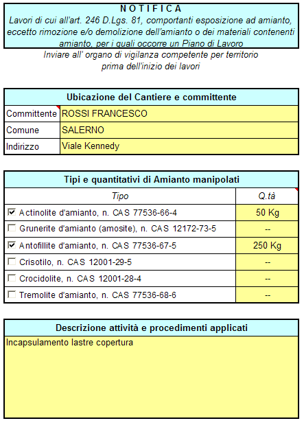 NOTIFICA INTERVENTO Nel terzo foglio di lavoro, denominato Notifica Intervento, si procede, appunto, alla redazione della Notifica prevista dall art. 250 D.Lgs.