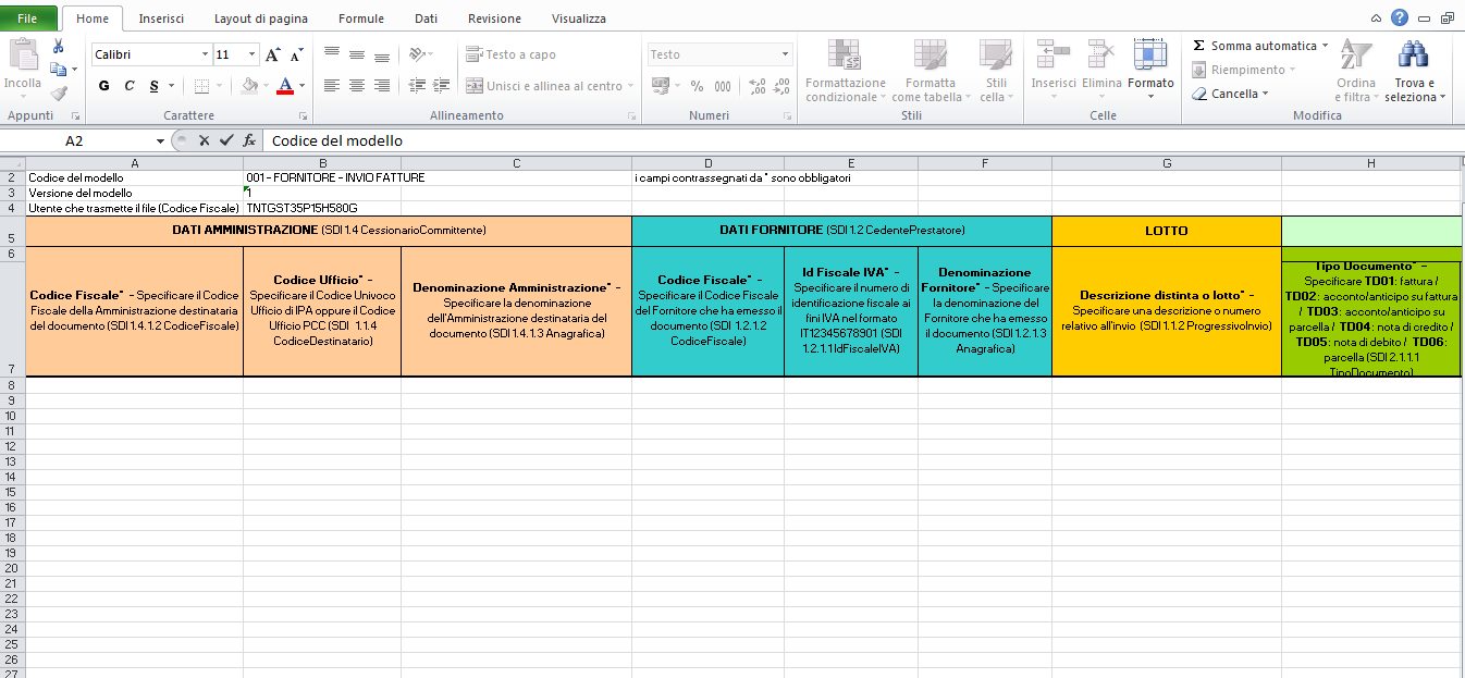 Figura 61 Dopo aver salvato in locale il file excel, è possibile aprire il mod.