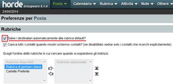 Inserire il segno di spunta nella casella Salva i destinatari automaticamente alla rubrica