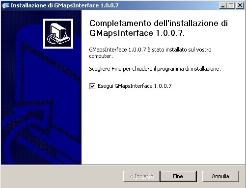 Gmaps Interface è ora installato sul computer, quindi è possibile avviare il programma.