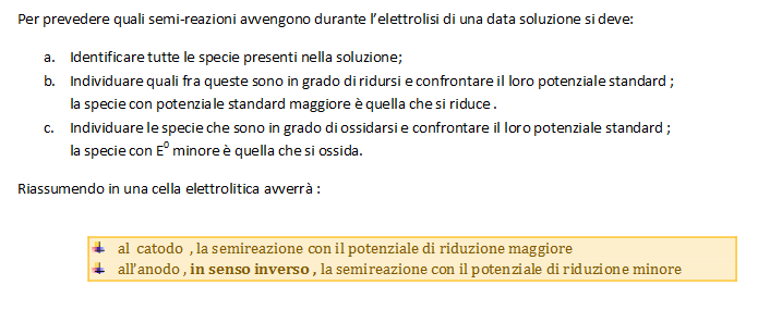 Esercizio: stabilire i prodotti di elettrolisi