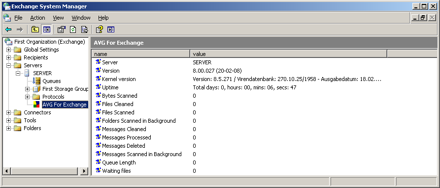 3.3. Configurazione Quando il servizio Archivio informazioni di Exchange 2000/2003 Server viene riavviato dopo l'installazione di AVG for MS Exchange 2000/2003 Server, non è necessaria nessun'altra