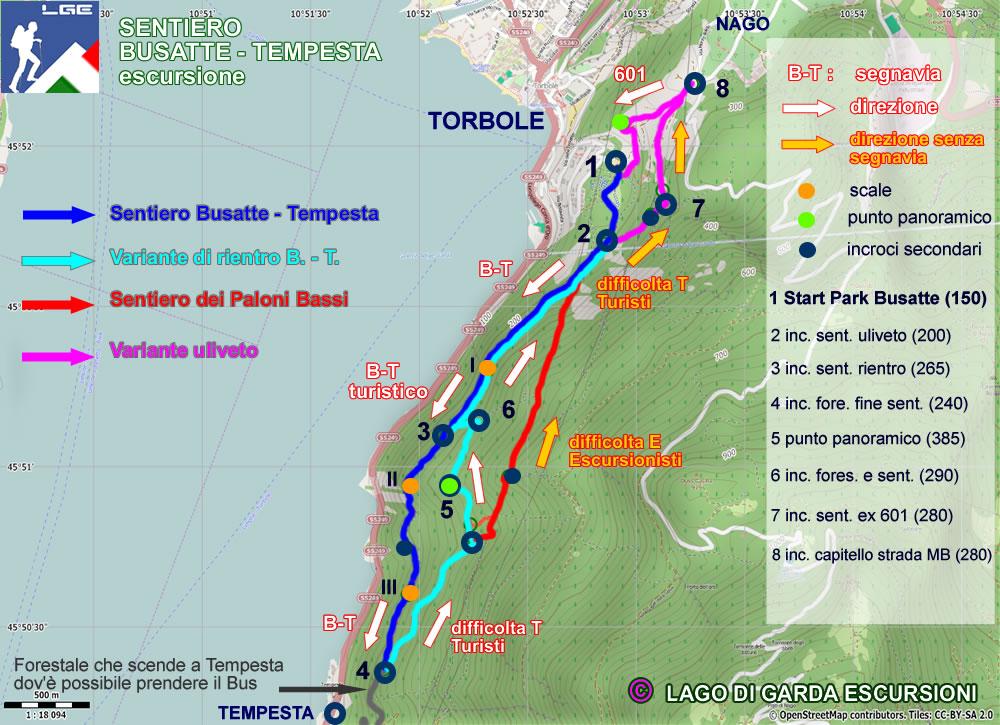 Riepilogo rotta: Descrizione del percorso: 1. Partenza dal parcheggio del Parco delle Busatte a Torbole (150 Mt.).