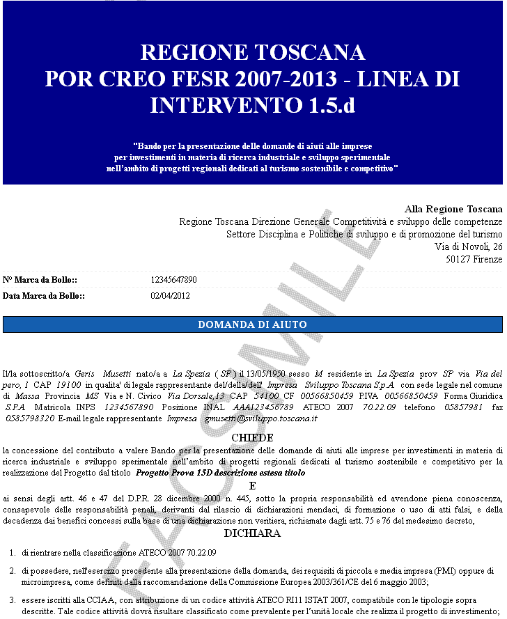 L utente partner Anteprima domanda L utente capofila ha la possibilità durante la compilazione della domanda di effettuare una anteprima della domanda (premendo il pulsante Anteprima