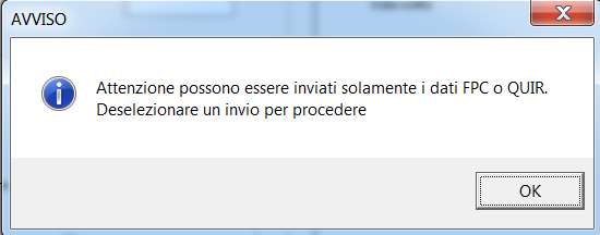 secondo della sezione e se non corretta verrà esposto il seguente messaggio: Cliccare il tasto "OK" per chiudere il messaggio e correggere la scelta inserita.