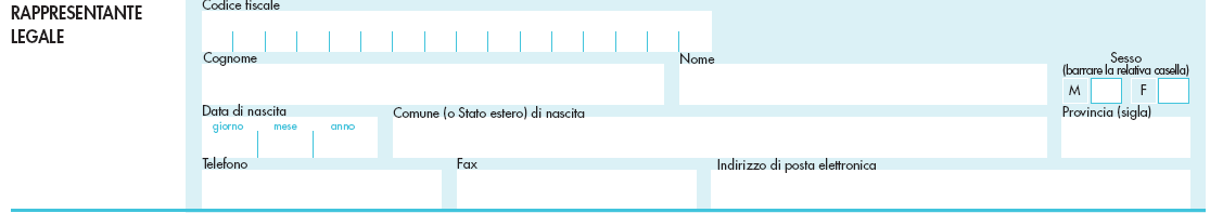 2. RAPPRESENTANTE LEGALE In particolare vanno indicati: codice fiscale, cognome, nome, sesso, data, luogo e sigla delle provincia di nascita.